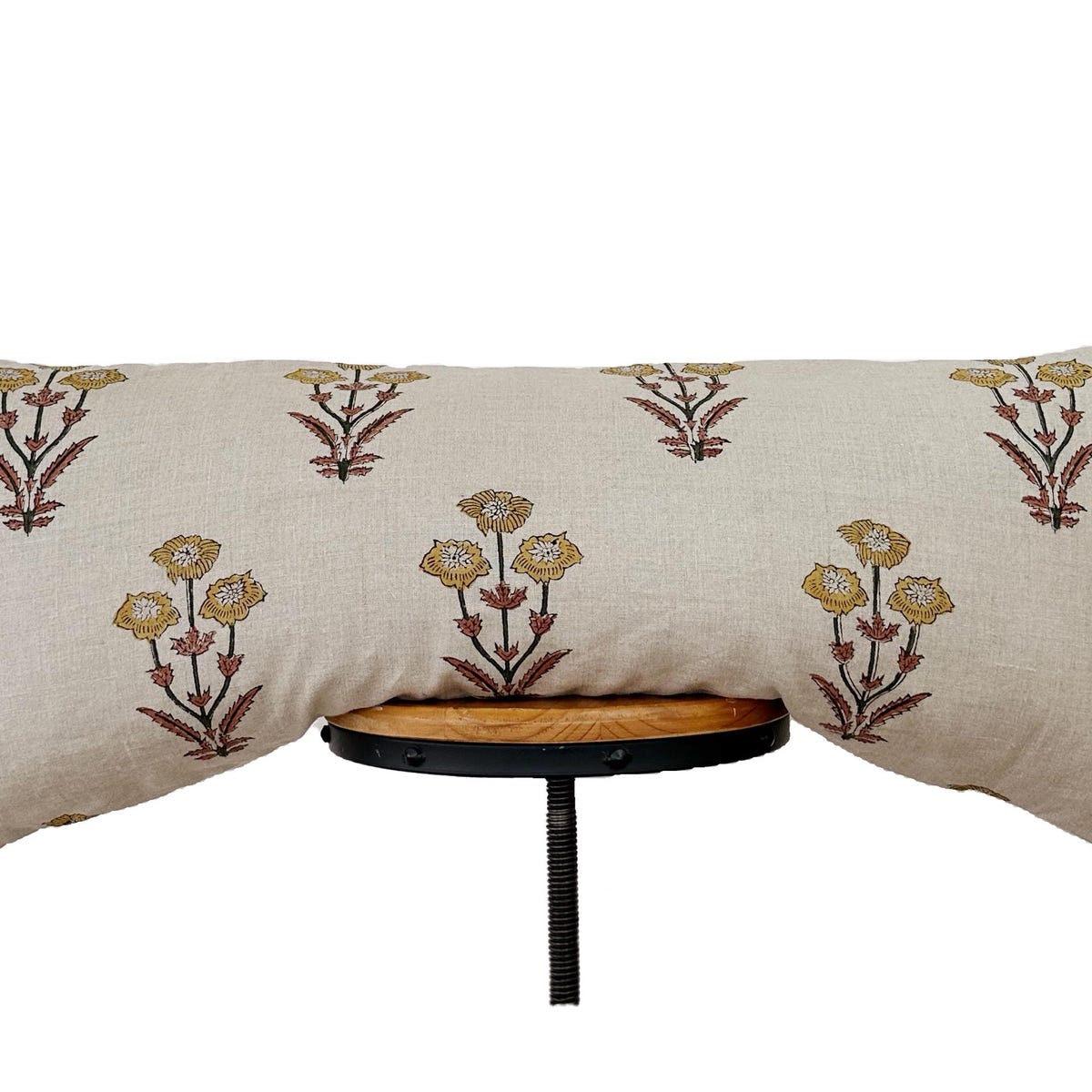 Block print linen fabric pillow cover. yellow, green, red Floral Lumbar pillow cover . 14x30"