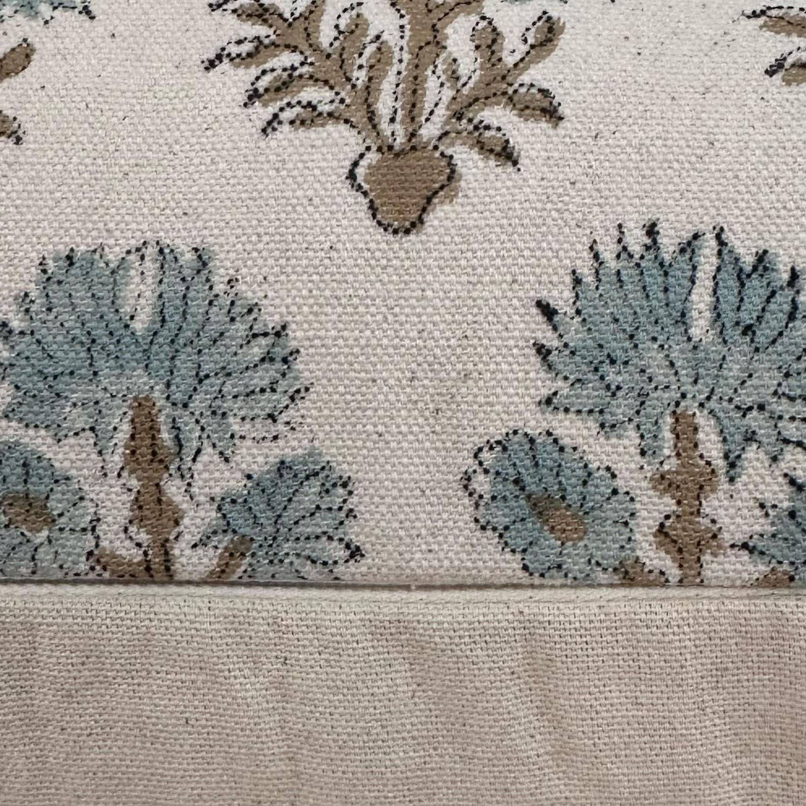 Floral Block Print Linen Lumbar Pillow Cover, blue and camel color floral pillow cover, - 14x30, beige background