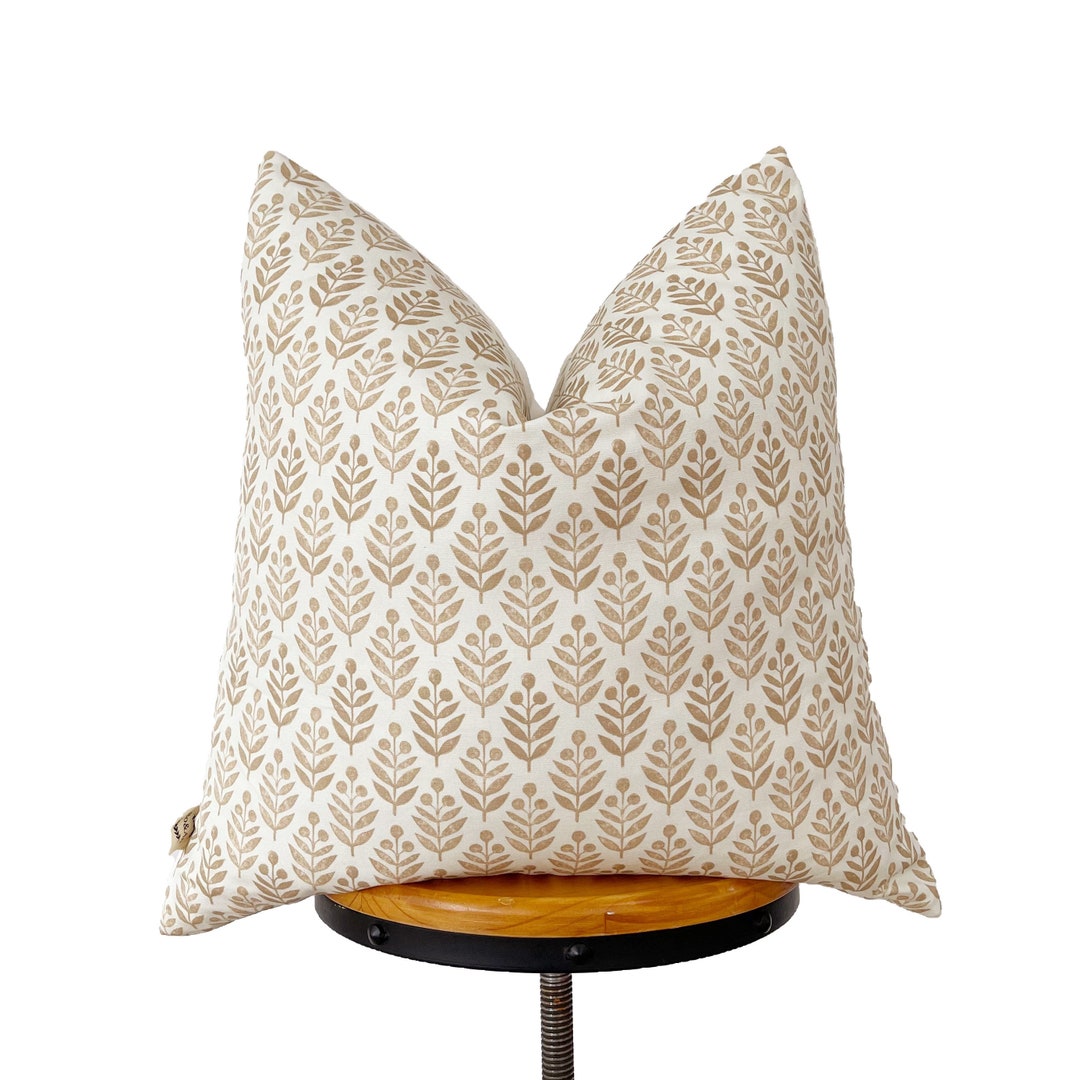 Designer Fabric Pillow Cover, Light Rusty and Cream Floral Pillow Cover