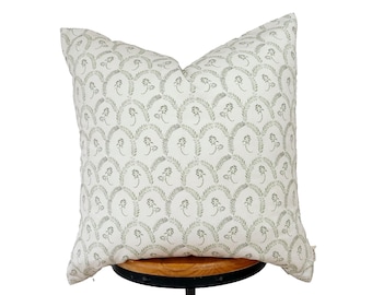 Olive Green Floral Pillow Cover: Designer Cotton Linen Blend