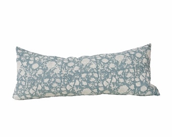 Cuscino in lino con stampa a blocchi, federa in lino floreale blu antico e naturale, federa per cuscino lombare 12x20&quot; 14x30&quot; 14x30&quot; 14x34&quot; 14x46&quot;