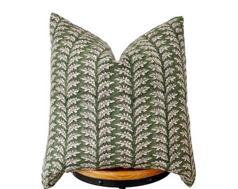 Block print linen pillow, green/gray /black striped natural linen pillow cover
