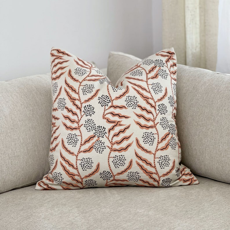 Designer Fabric Pillow Cover Beige / Rusty/ Black Floral Etsy