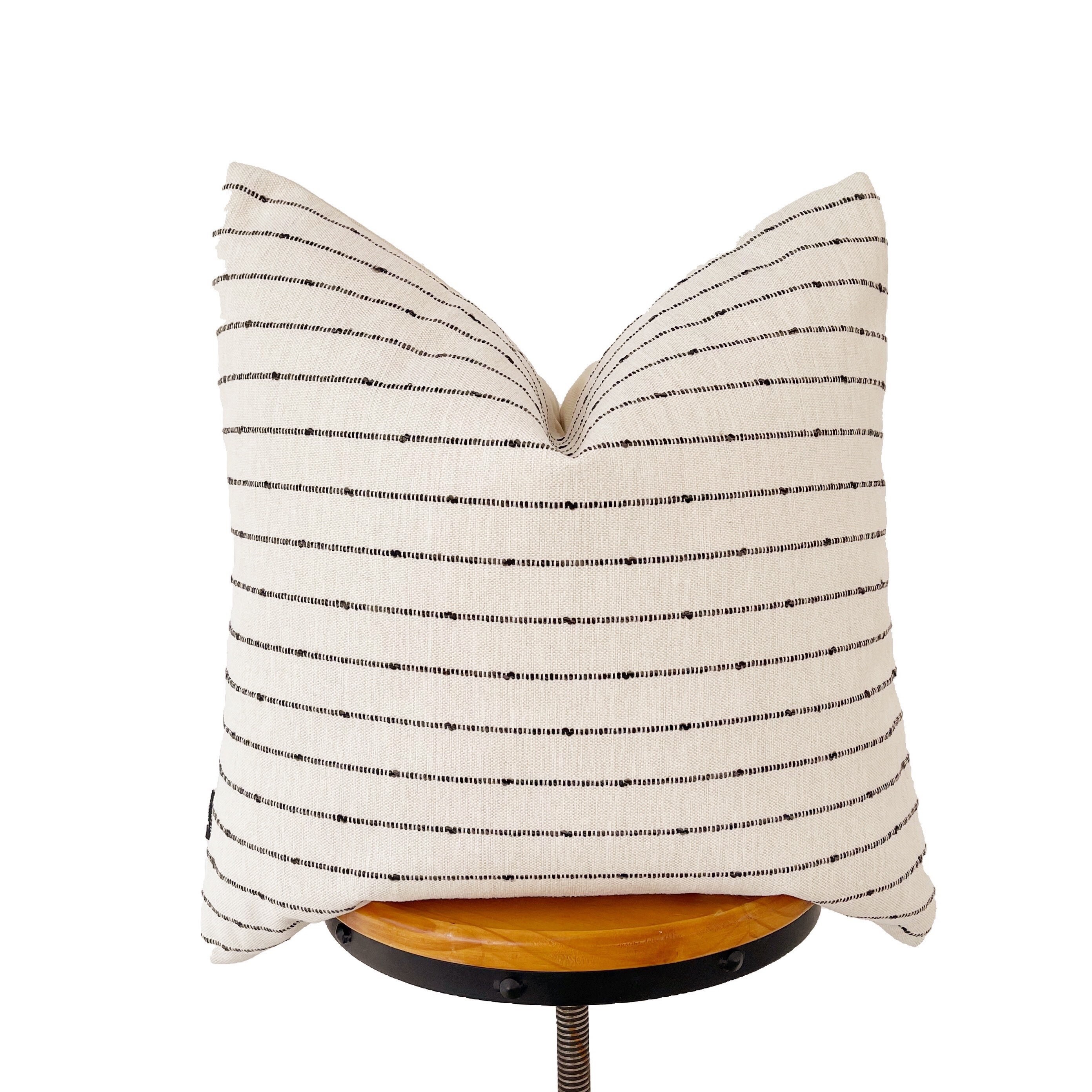 Azulina Medellin Lumbar Pillow Small - Black with Ivory Stripes - Black - Cover Only