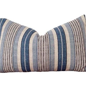 Indigo blue and natural Striped pillow cover