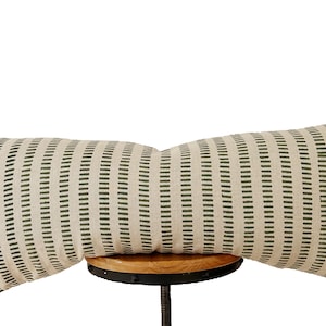 Block print linen pillow, olive green striped pillow,lumber pillow cover