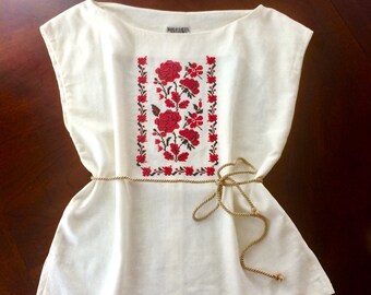 Linen Embroidered Top, Embroidered Blouse, Summer Embroidery Vyshyvanka, Embroidered Linen Tunic, Embroidered Tee