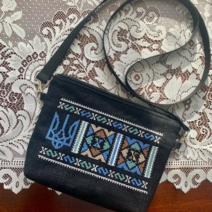 Ukrainische Tryzub-Tasche, Vyshyvanka Crossbody, Ukrainische bestickte Geldbörse, Handtasche, Ukrainisches Muttertagsgeschenk, Geburtstagsgeschenk