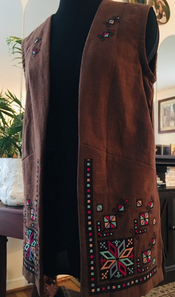 Trypillian Coat Jacket Womens Vyshyvanka Vest Trypillia Fashion Black Linen Embroidered Vest