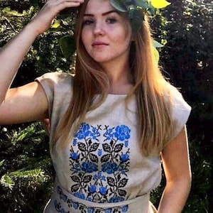 Linen Dress, Linen Dress with Embroidery, Ukrainian Vyshyvanka,  Summer Flower Dress, Embroidered Fashion, Spring dress
