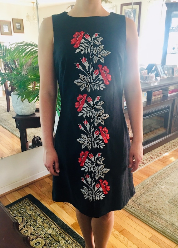 black flower embroidered dress