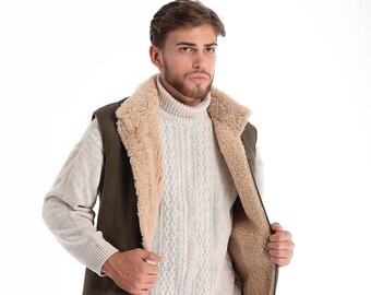 Khaki Sheepskin Vest Fur Lining