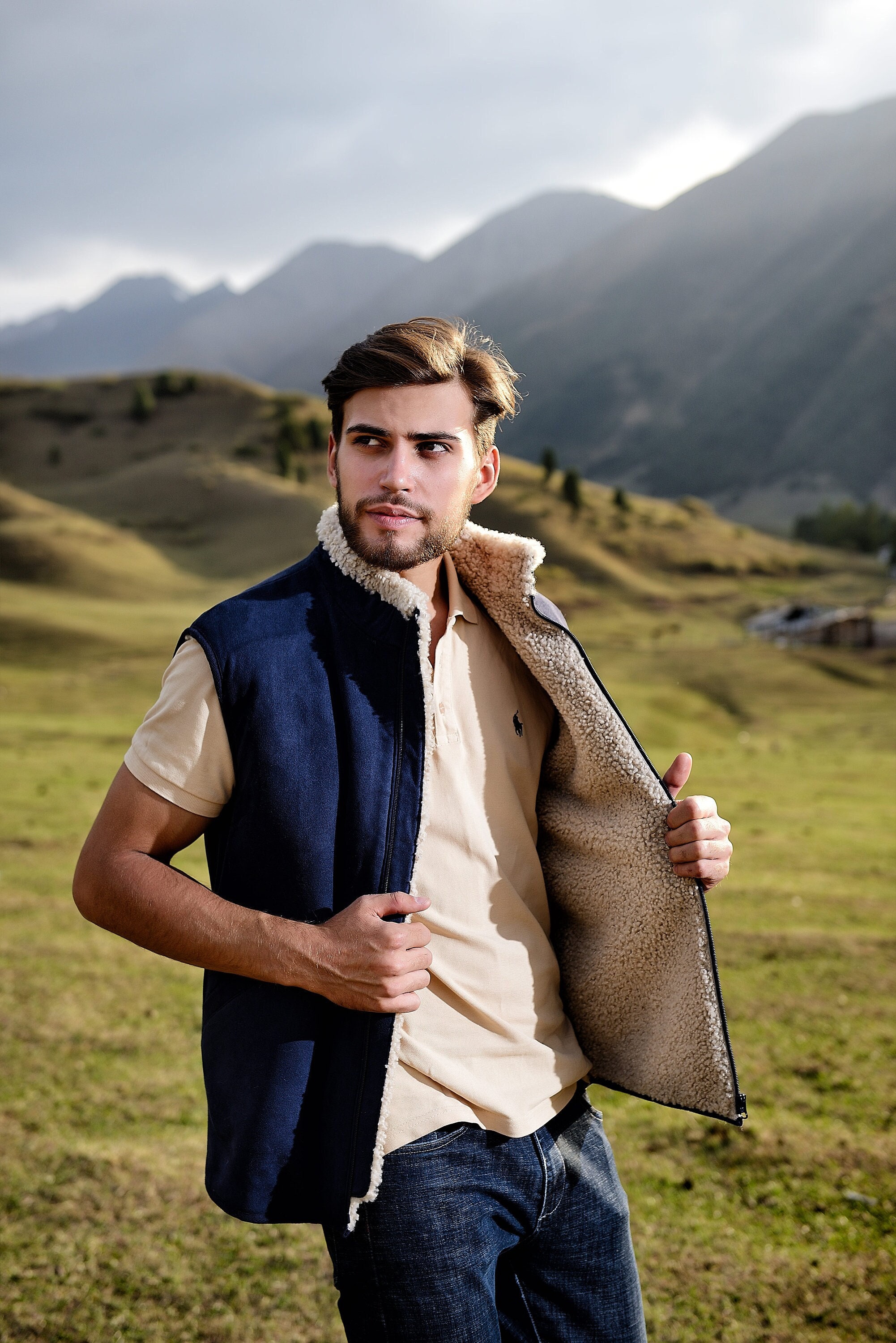 Mens Sleeveless Genuine Sheep Leather Gilet Vest Waistcoat Puffer Jacket 5  Color