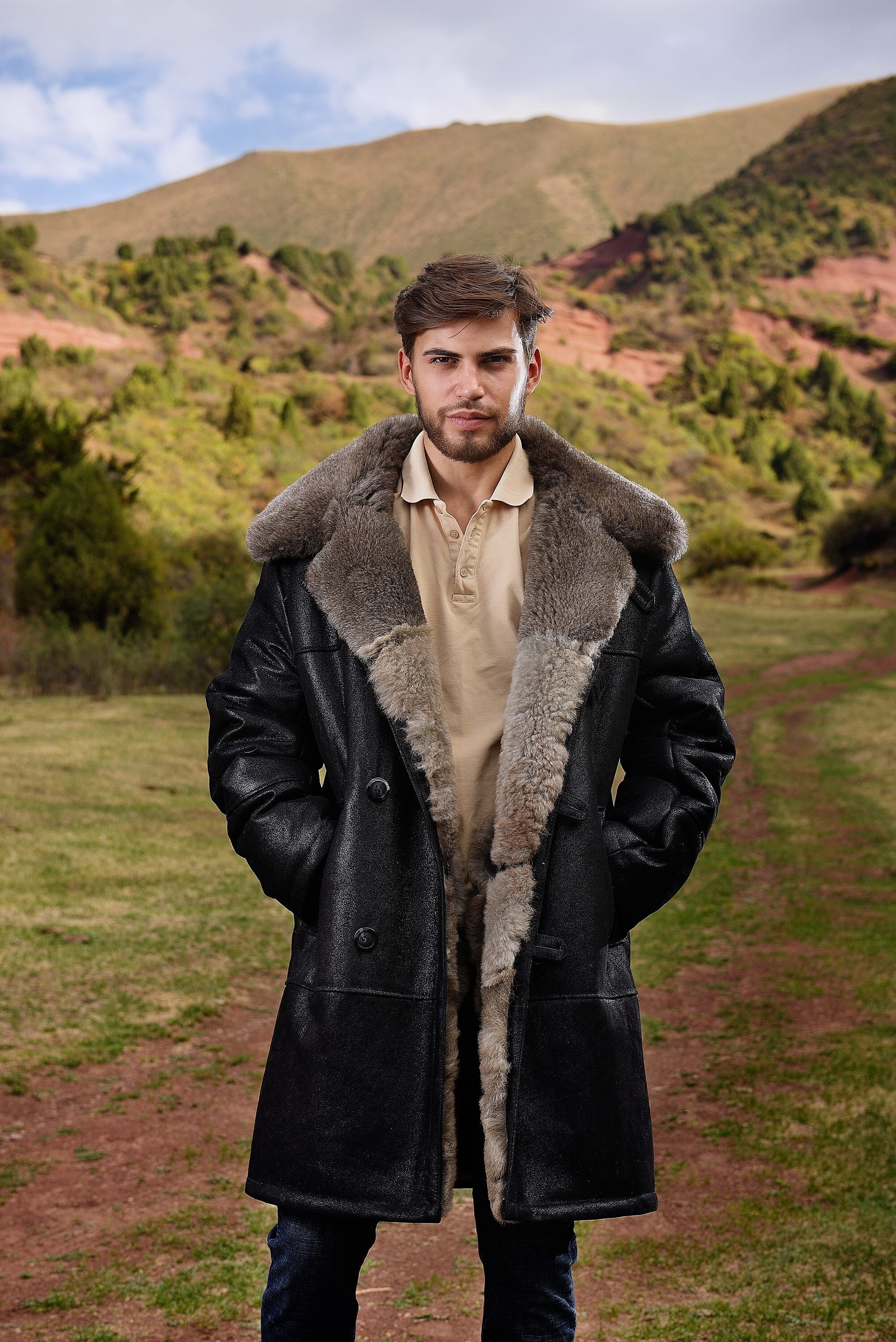 Men's Long Shearling Sheepskin Coat