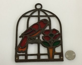 Metal Suncatcher of Birdcage, Bird and Flower - G