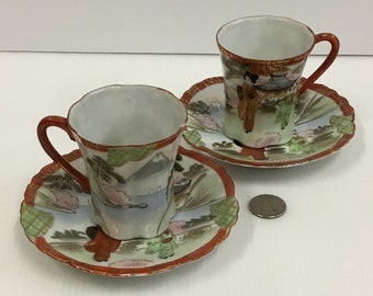 Bibi Nippon Geisha Teacups And Saucers Japan - H