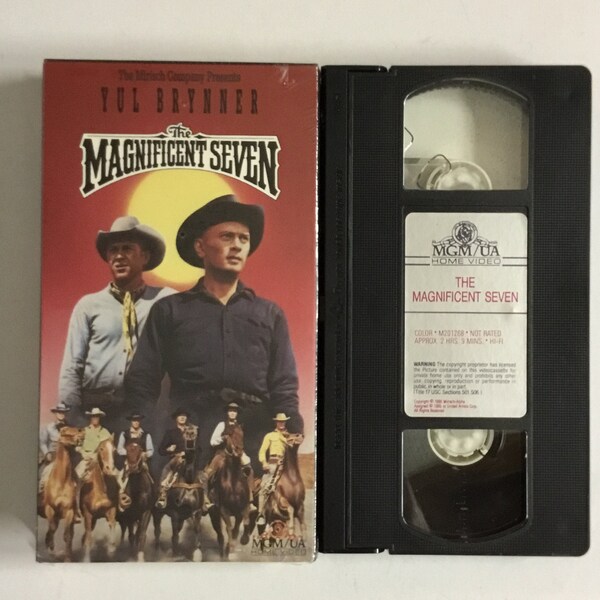 The Magnificent Seven, 1960, Yul Brynner, Eli Wallach, Steve McQueen, Charles Bronson, Robert Vaughn, Brad Dexter, James Coburn, VHS, B