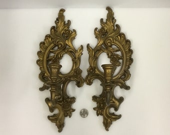 Pair Syroco 1962 Single Candlestick Holder, Wall Hanging, Wall Sconce - J