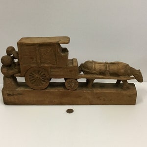 Roustic  Folkart Handcarved Horse And Carriage - H