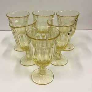 Six Yellow Heavy Glasses For Barware, Wine, Parfait, Ice Cream, Etc.