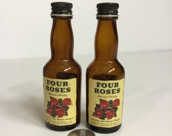 Four Roses Salt And Pepper Shakers, Blended Whiskey Glass Bottles, 1960’s, Advertising