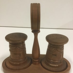 Wood handmade, hand carved, salt and pepper shakers
