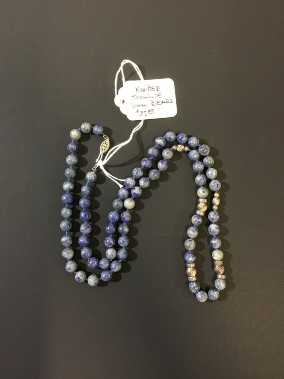 28in Sodalite Necklace 6mm Beads Hand Knotted Vin… - image 1