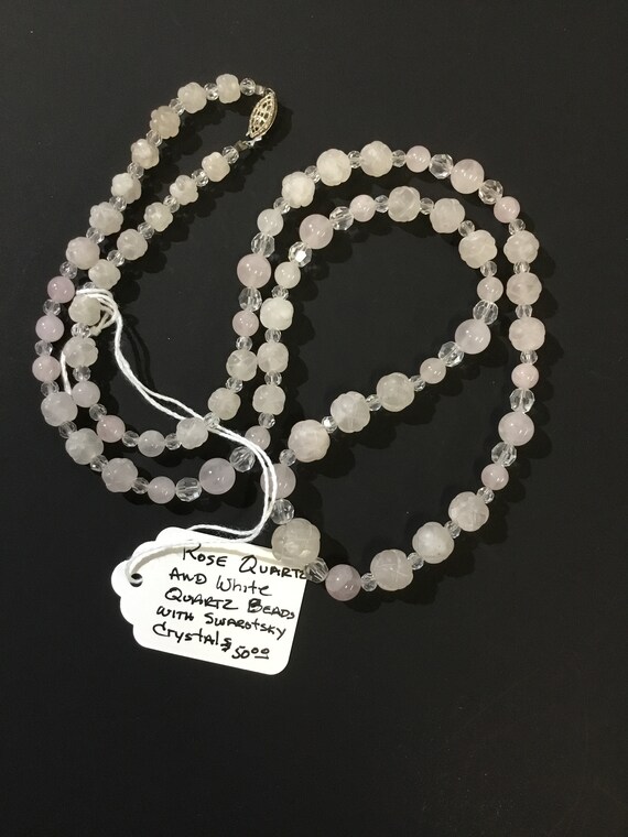 28in Rose Quartz And White Crystal Beads With Swa… - image 3