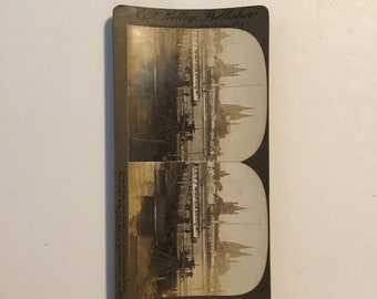Stereoscope Card 1906, Bridge Of Boats Across The Rhine And The Cathedral, Cologne, Germany