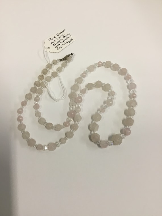 28in Rose Quartz And White Crystal Beads With Swa… - image 7