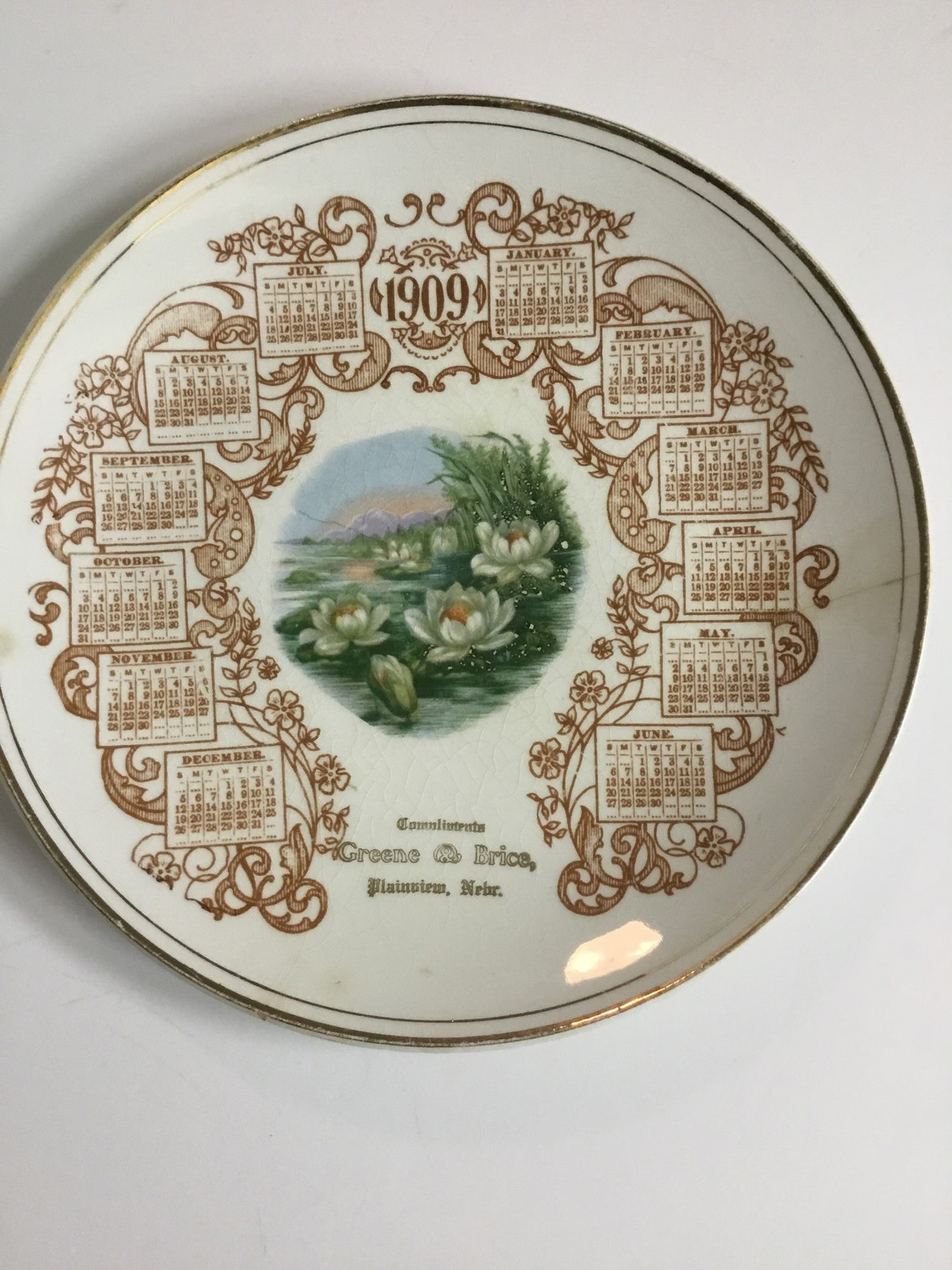 American China Company 1909 Calender Plate Etsy