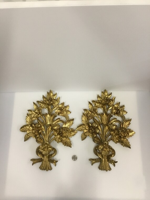 Heavy Gold Flower Wall Hangings or Sconces From Italy A Etsy