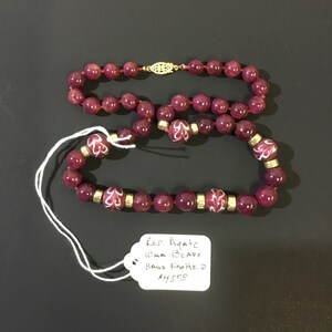 18in Red Agate 10mm Beads Hand Knotted Vintage