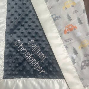 Personalized Satin Edge Minky Dot Baby Blanket- Cars Blanket, Customization Options