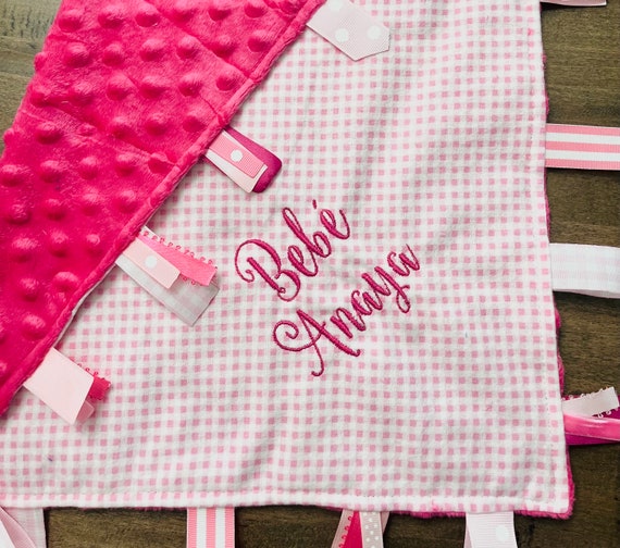 Pink Gingham Minky Dot Flannel Tag Baby Blanket Girlie Baby Shower Gift Etsy Canada