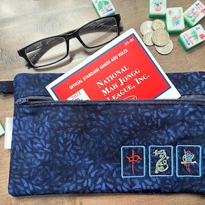 Pochette de mahjong brodée, porte-monnaie, porte-lunettes/cartes/porte-monnaie, trousse à maquillage, cadeau pour amateur de mahjong