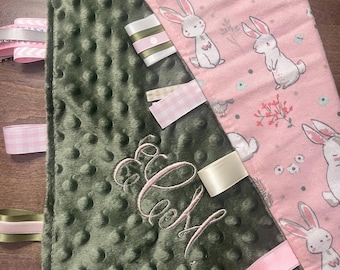 Tag Blanket Bunnies, Nature Custom Baby Blanket, New Parents Gift