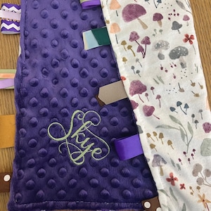 Mushroom Baby Tag Blanket- Personalized Minky & Flannel Lovey