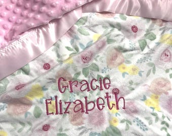 Personalized Satin Edge Minky Dot Baby Blanket- Baby Girl Blanket, Customization Options