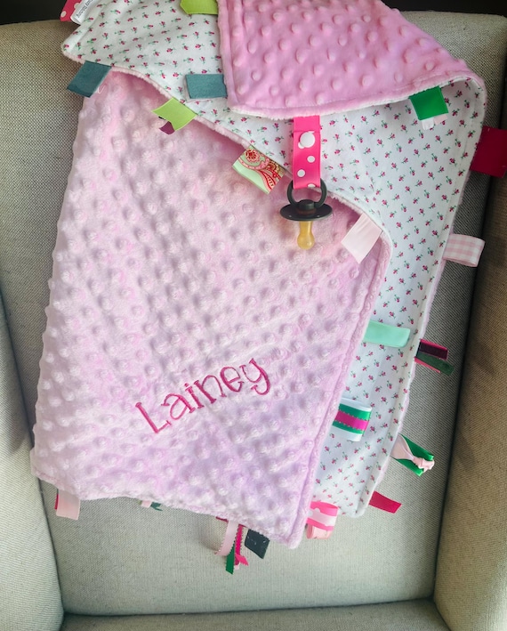 Bigger Tag Cuddle, Personalized Baby Blanket, Custom Minky and Flannel Shower Gift - Embroidered Plush