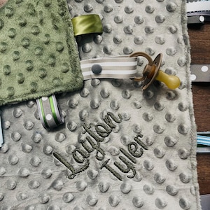 Custom Embroidered Minky Dot Baby Blanket Lovey - Neutral Colors