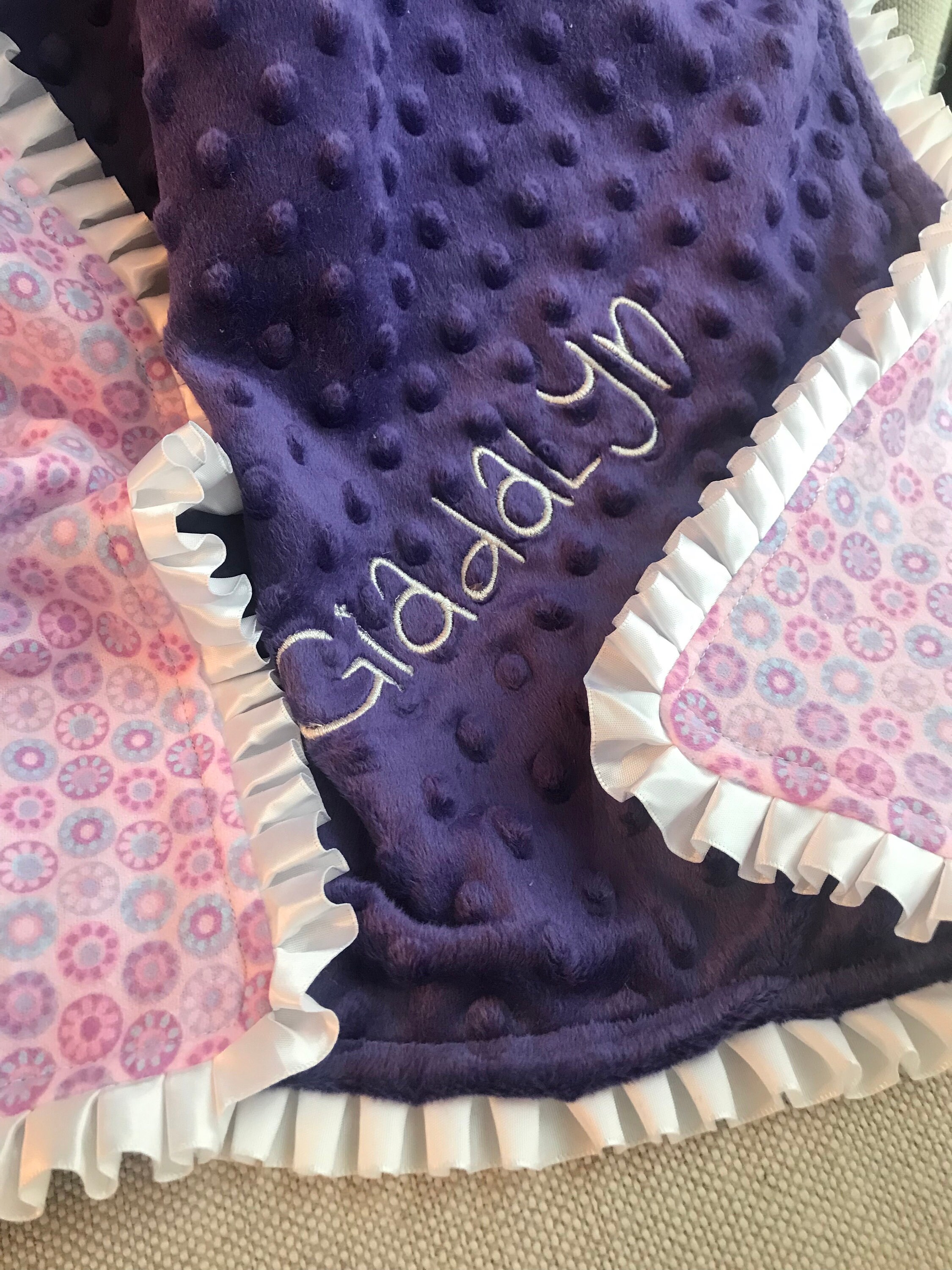 Home & Living Baby Blankets Navy and Yellow Blanket Satin Ruffle