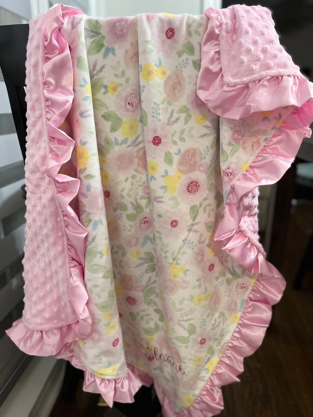 New Baby Girl Plush Minky Name Blanket Custom With Pink Ruffle or Flat