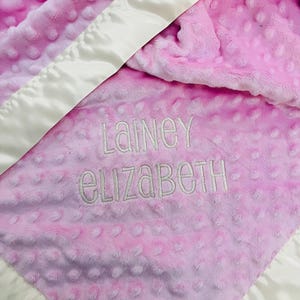 Big Double-Sided Minky Personalized Baby Blanket with Satin Trim- Custom Embroidered Plush Shower Gift