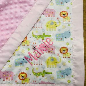 Cuddly Custom Baby Blanket with Pink Satin Edge Trim- Personalized Baby Gift