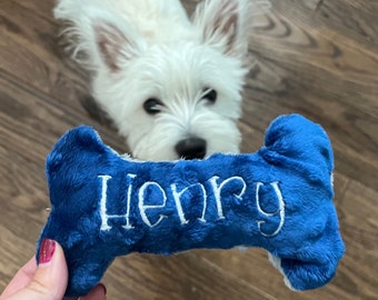 Personalized New Puppy Gift, Stuffed Plush Squeaky Dog Toy, Puppy Chew Toys for Teething, Interactive Puppy Toys, Pet Embroidered Name