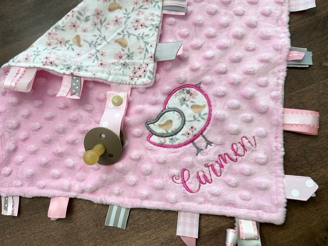 Appliquéd Bird Tag Blanket for Baby Girl Custom Baby Blanket, New