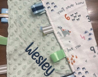Manta personalizada de animales contando: Manta de franela bordada personalizada de Minky