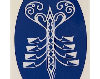 Crew, Rowing, Boat, Sport Sticker or Decal with Eight Boat and Swirl Design. 3"x5" Oval.