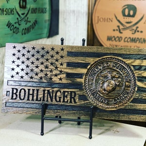 Personalized USMC Wood Flag: 3D EGA, Semper Fidelis